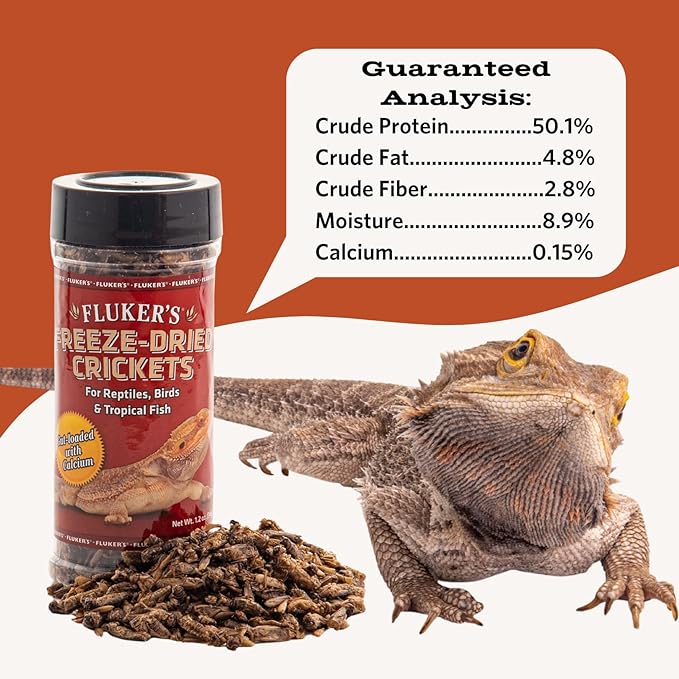 Fluker's Freeze Dried Crickets, Ideal for Reptiles, Birds, and Fish, Packed with Protein and Essential Nutrients, 1.2 oz Flukers