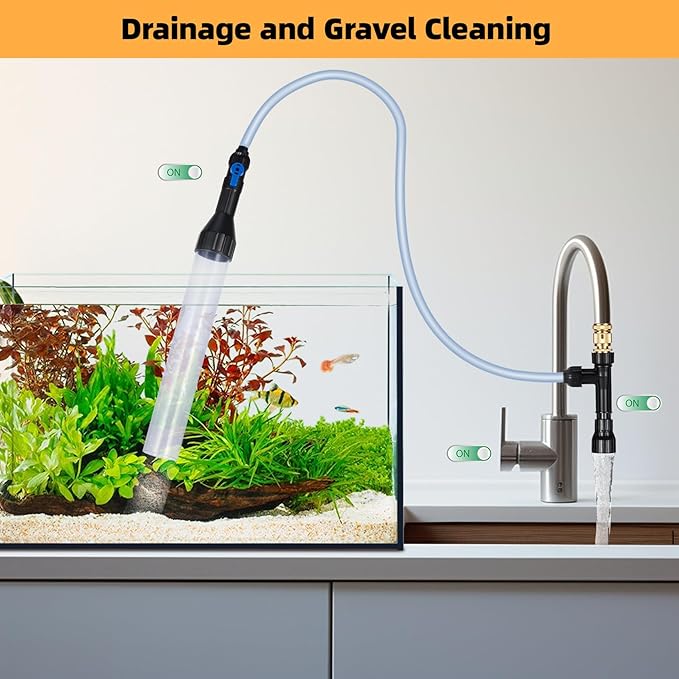 Gravel Vacuum for Aquarium Fish Tank Siphon Aquarium Water Changer with Three Metal Faucet Adapter and Long Hose 30 Feet DXOPHIEX