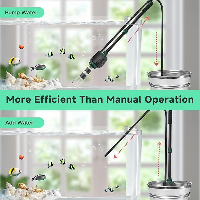 AQQA Fish Tank Cleaner, 34W 600GPH DC Gravel Vacuum for Aquarium, 6 in 1 Aquarium Vacuum Gravel Cleaner Adjustable Water Flow Cleaning Tools for Change Water Wash Sand Water Filter Water Circulation AQQA