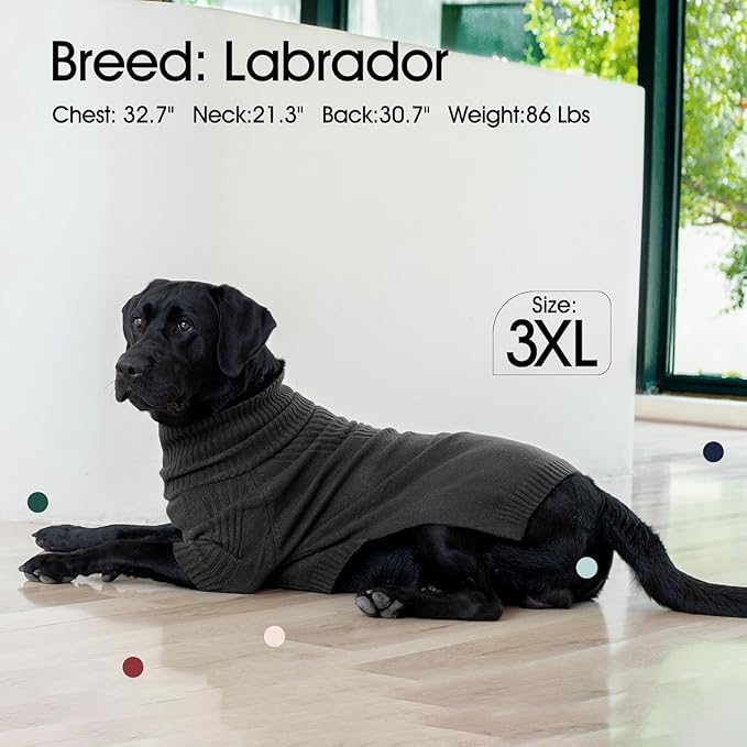 IECOii XXL Dog Sweater,Knit Big Dog Sweater Christmas,Pet Turtleneck Doggy Sweatshirt for Extra Large Dogs boy Girl,Large Size Dog Cold Weather Outfit English Bulldog Clothes for Winter,(Grey XXL) - PAWPICO