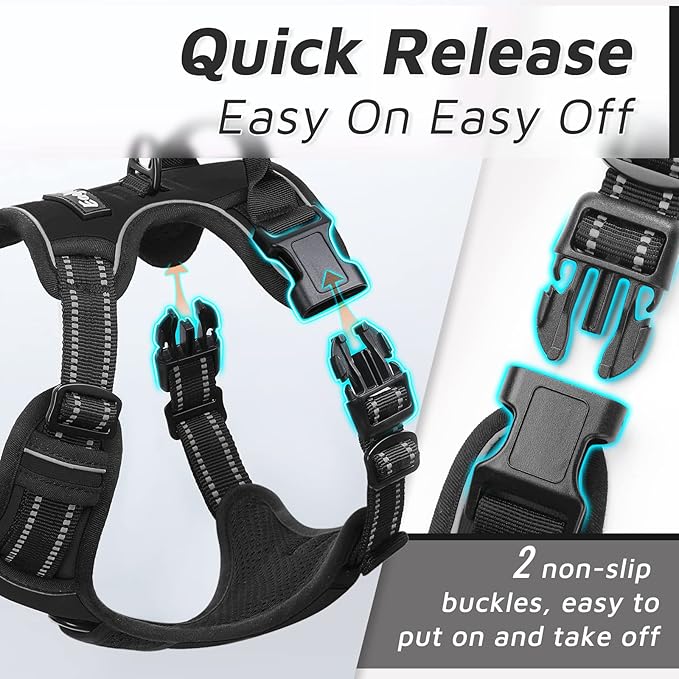 Eagloo Dog Harness Small Sized Dog, No Pull Service Vest with Reflective Strips and Control Handle, Adjustable and Comfortable for Easy Walking, No Choke Pet Harness with 2 Metal Rings, Black, S GoExplorewithEagloo