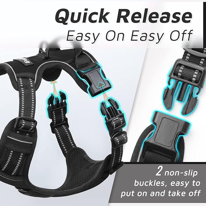 Eagloo Dog Harness Medium Sized Dog, No Pull Service Vest with Reflective Strips and Control Handle, Adjustable and Comfortable for Easy Walking, No Choke Pet Harness with 2 Metal Rings, Black, M GoExplorewithEagloo