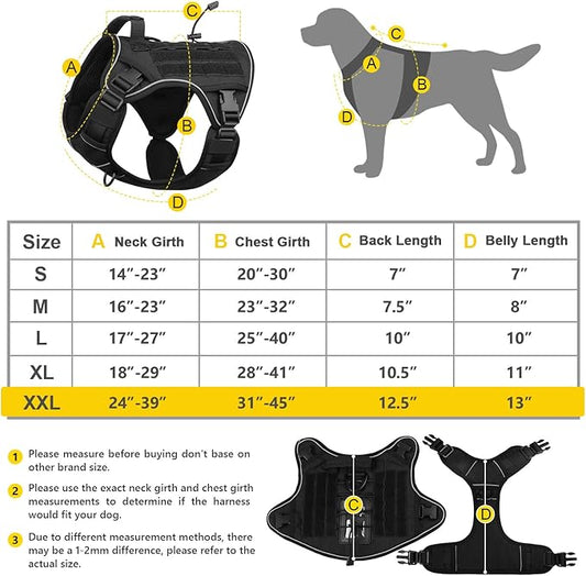 WINGOIN Tactical Dog Harness for Extra Large Dogs, Heavy Duty No Pull Dog Harness with Handle, Adjustable Reflective Military K9 German Shepherd Big Dog Vest for Training, Walking, Black (XXL) WINGOIN