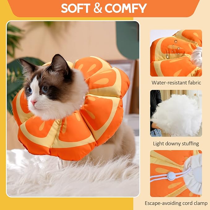 Avont Cat Cone Collar Soft, Adjustable Recovery E Collar Alternative for Cats Kittens Puppies, Elizabethan Neck Cone of Shame to Prevent Licking Biting After Surgery Protect Wounds -Tangerine(L) Avont