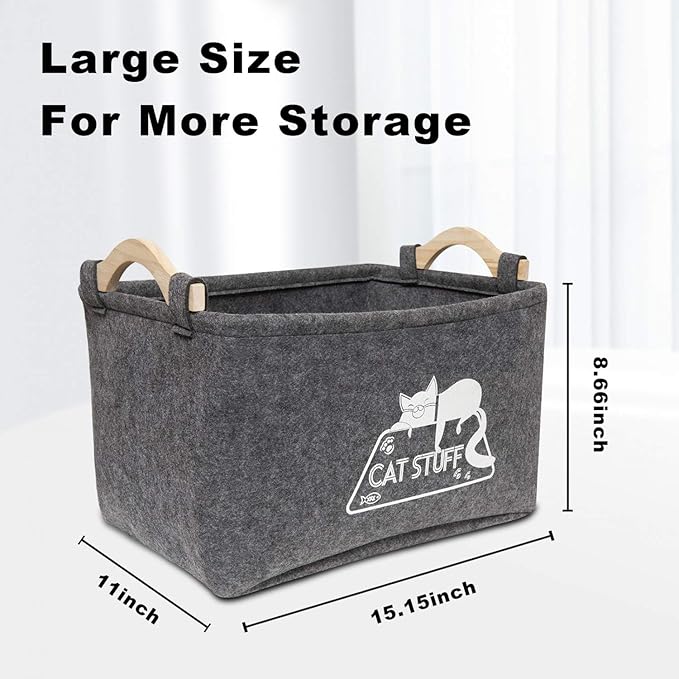 Cat Toy Box, Cat Toy Storage Basket with Handles, Felt Pet Toy Basket Pet Supplies Storage Bin, Perfect for Organizing Cat Toys and Accessories - PAWPICO