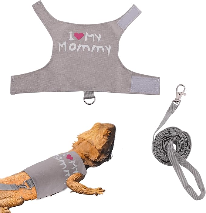 Bearded Dragon Leash and Harness Set, Cute Adjustable Lizard Reptile Harness Costume Clothes with Short Leash for Small Pets Animal Amphibians Chameleons Accessories Outdoor Walking (Style A, Gray) PAWPICO