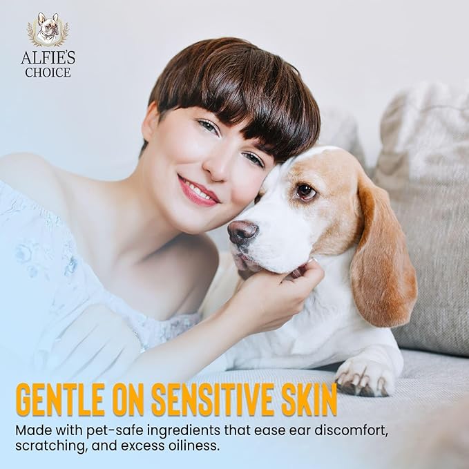 ALFIE'S CHOICE Dog Ear Wash - with Lavender & Tea Tree Oil to Soothes Pet Itchy Ears – Ear Wash for Dogs Cleans Debris and Buildup - Advanced Ear Cleanser for Dogs and Cats 16 fl oz AlfiesChoice