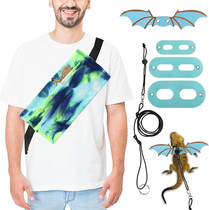 Bearded Dragon Carrier and Leash Harness with Wings, Small Animal Sling Carrier and Reptile Carrier, Lizard Adjustable Harness and Sling Bag for Outdoor Travel Walking Rest Esmorah