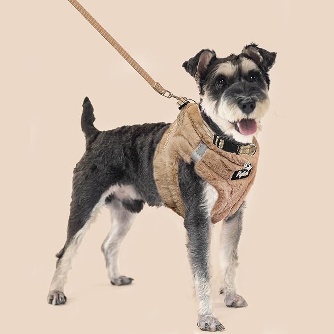PUPTECK Adjustable Dog Harness Collar and Leash Set Step in No Pull Pet Harness for Small Medium Dogs Puppy and Cats Outdoor Walking Running, Soft Mesh Padded Reflective Vest Harnesses, Khaki M PUPTECK