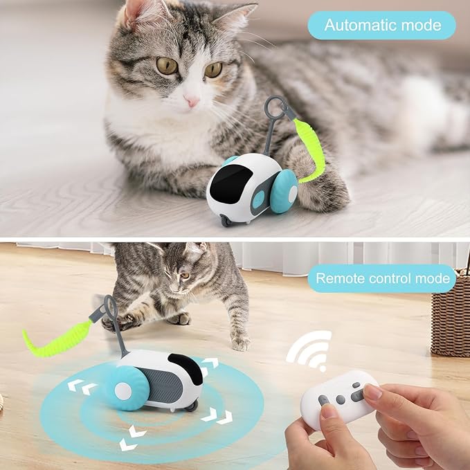 Turbo Tail 2.0 Cat Toy, Remote Control Cat Toy with 2-Speed Adjustment, Interactive Cat Toys for Indoor Cats, Rechargeable Automatic Cat Toys, Moving Cat Toy for Bored Indoor Adult Cat (Blue) - PAWPICO
