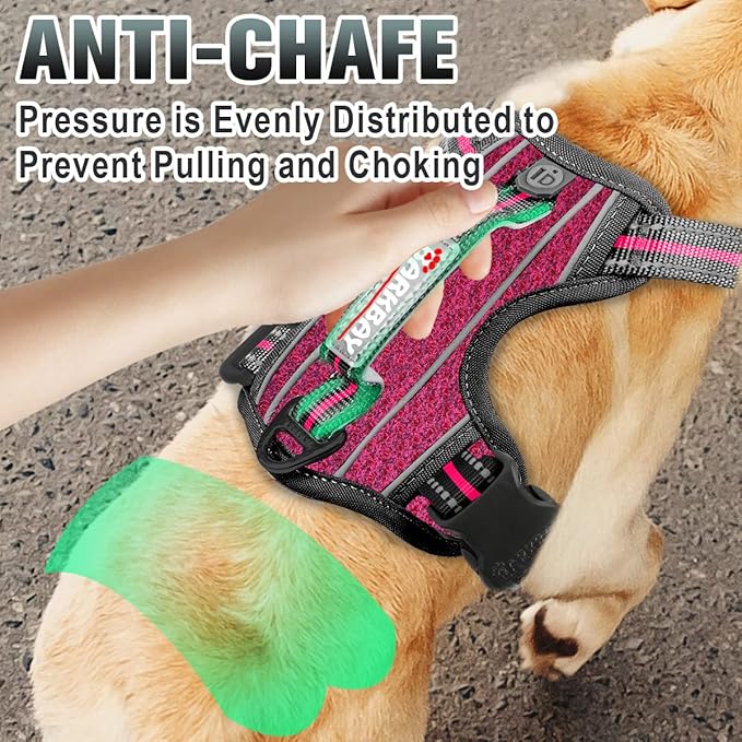 BARKBAY No Pull Dog Harness Large Reflective Dog Harness with Front Clip and Easy Control Handle for Walking Training Running with ID tag Pocket(Pink/Black,M) BARKBAY
