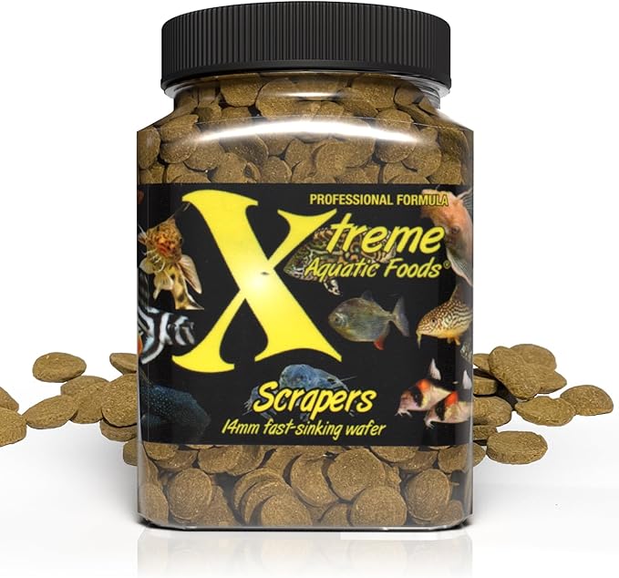 Xtreme Scrapers Wafers - Premium 14mm Fast-Sinking Fish Food – Nutrient & Cellulose Rich Ideal for Nocturnal Feeders, Catfish, Plecostomus Species, and Loaches – USA Farm Grown (9oz) XtremeAquaticFoods
