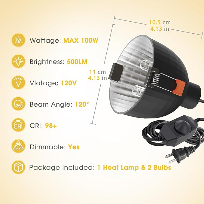Briignite Reptile Heat Lamp Fixture, Max 100W - 4.3 inch Light Fixture with Dimmable Temperature Switches, G9 Heat Bulb & Dome UVB Light Perfect for Reptile Terrariums and Tortoise Habitats WelcometoBriigniteenjoyyourshopping