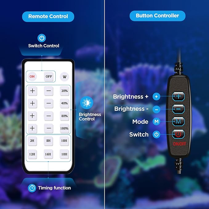Lominie LED Aquarium Light, Nano Coral Reef Light Clip on Aquarium Light Full Spectrum Remote Control Fish Tank Lamp Dimmable for Saltwater Fish Tank (Saltwater) Lominie
