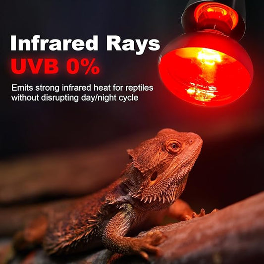 MIXJOY 100W Infrared Heat Lamp Bulbs, 2 Pack Reptile Infrared Heat Emitter Red Heat Lamp Bulbs Infrared Basking Light Bulbs for Reptiles, Bearded Dragon, Lizard, Tortoise, Chickens, Pets MIXJOY