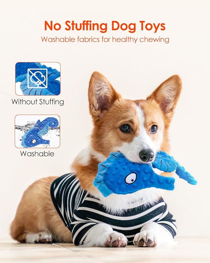 HGB Squeaky Dog Toys, No Stuffing Crinkle Plush Dog Toys for Small Medium Large Breeds, Interactive Dog Chew Toys for Aggressive Chewers, Puppy Teething, Pet Entertaining, 2 Pack - PAWPICO