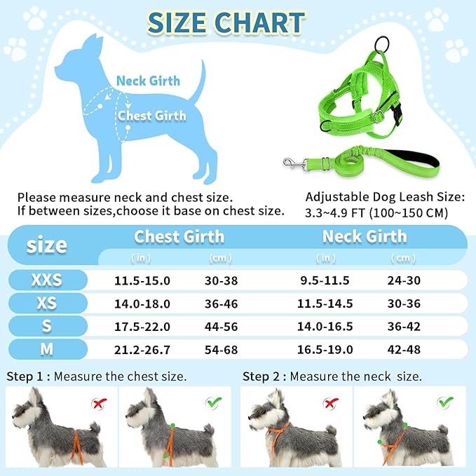SlowTon No Pull Small Dog Harness and Leash Set, Puppy Soft Vest Harness Neck & Chest Adjustable, Reflective Lightweight Harness & Anti-Twist Pet Lead Combo for Small Medium Dogs (G- Front Clip,S) SlowTon