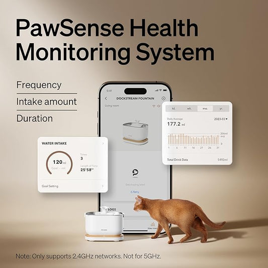 PETLIBRO App Monitoring Cat Water Fountain, 2.5L/84oz Dockstream Pet Water Fountains for Cats Indoor, Automatic Cat Water Dispenser for Drinking with 2.4G Wi-Fi, Smart Fountain, Stainless Steel Tray - PAWPICO
