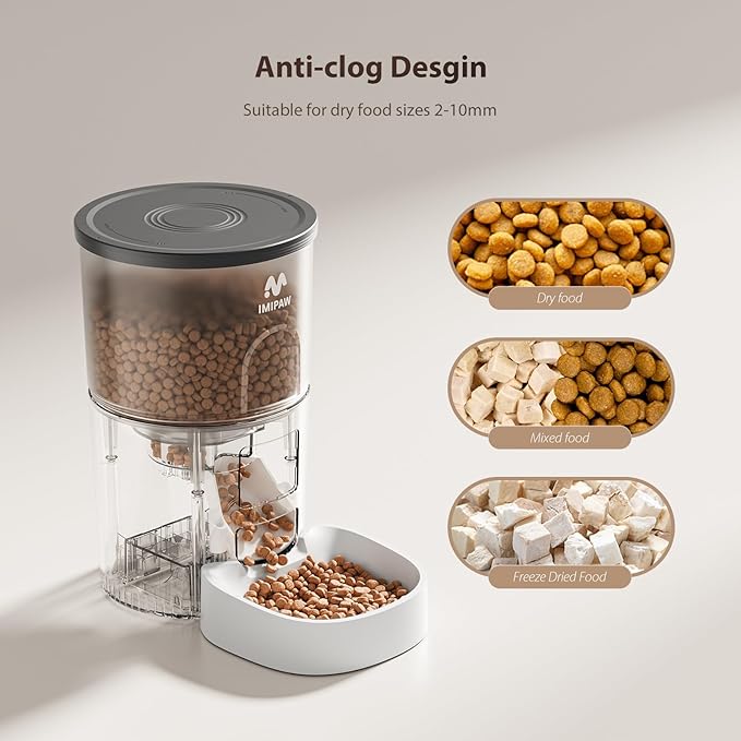 Automatic Cat Feeders, 3L Timed Cat Dry Food Dispenser, Dual Power Supply, Programmable Portion Size, 1-6 Meals Per Day, Auto Pet Feeder for Cats and Small Dogs - PAWPICO