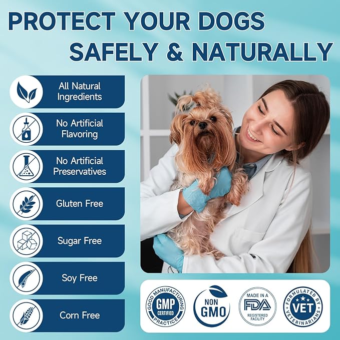 Flea and Tick Prevention for Dogs Chewables, 200 Soft Treats, Natural Dog Flea and Tick Treatment, Oral Flea Pills for Dogs Supplement, Flea and Tick Chews for Dogs Puppies, All Breeds & Sizes Woyamay