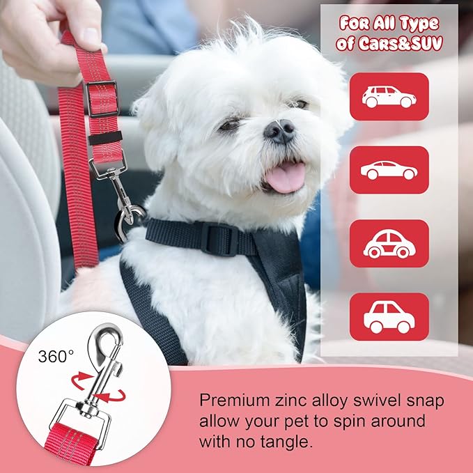 BWOGUE 2 Packs Dog Cat Safety Seat Belt Strap Car Headrest Restraint Adjustable Nylon Fabric Dog Restraints Vehicle Seatbelts Harness BWOGUEPetHome
