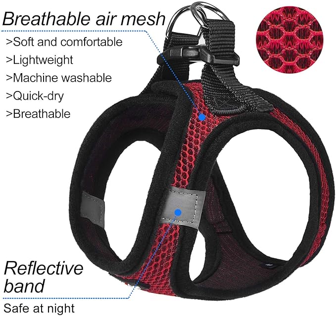 Dog Harness Step-in Breathable Puppy Cat Dog Vest Harnesses for Small Medium Dogs Red - PAWPICO