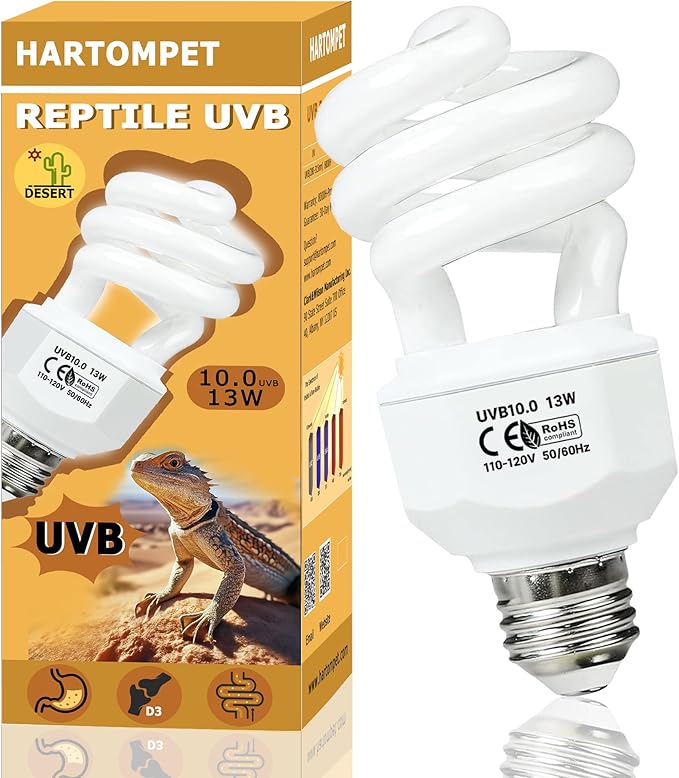 10.0 UVB Reptile Light 13W, Compact Fluorescent Desert Terrarium Lamp, High-Output Coil UVB Bulbs for Terrarium Tanks, Suitable for Bearded Dragons, Geckos and Other Desert-Dwelling Reptile HARTOMPET