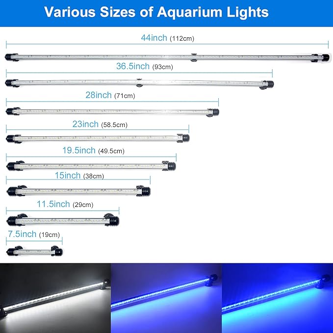 VARMHUS Submersible LED Aquarium Light,Fish Tank Light with Timer Auto On/Off Dimming Function,3 Light Modes Dimmable White-Blue,10 Brightness Levels Optional&3 Levels of timed Loop Function 15'' VARMHUS