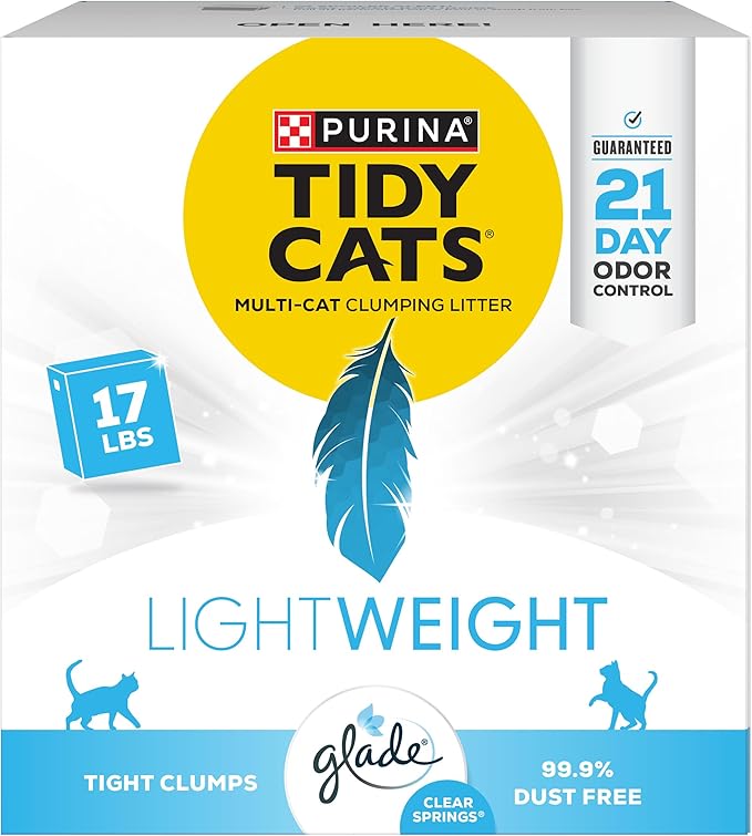 Purina Tidy Cats Low Dust, Multi Cat, Clumping Cat Litter Odor Control Formula, LightWeight Glade Clear Springs - 17 lb. Box - PAWPICO