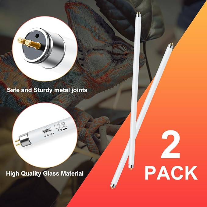 LUCKY HERP 2 Pack T5 UVB 10.0 Reptile Light 8W, UVA UVB Fluorescent Lamp Tube, UVB Lighting Bulb for Turtles, Chameleon, Tortoises, Lizard LUCKYHERP