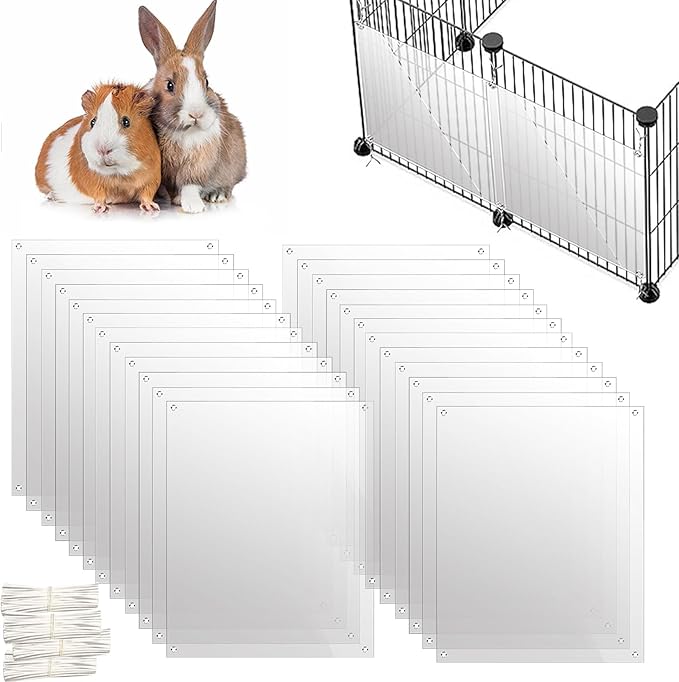 Oncpcare 24 Pack Pet Plastic Cage Liner Protection Rabbit Cage Urine Guard Clear Cage Edge Liner Guinea Pig Side Lining Small Animal Cage Accessories - Keep Litter in The Cage, 10'' x 8.2'' Oncpcare