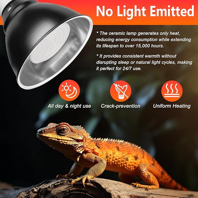 Energy Efficient 150W Heat Lamp Bulbs, Pack of 2 Ceramic Heat Emitters for Reptiles Geckos, Lizard, Bearded Dragon, Tortoise & Small Pets Basking (White, 150 Watts) BOEESPATDirect