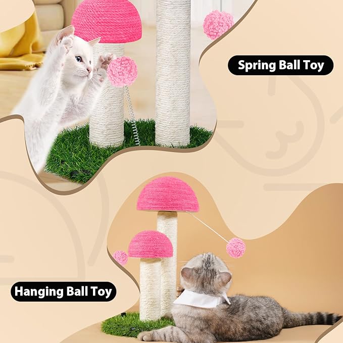 Odoland Cat Scratching Post Mushroom Natural Durable Sisal Board Scratcher for Kitty’s Health and Good Behavior, Furniture Scratch Deterrent Accessories for Cats Pink - PAWPICO