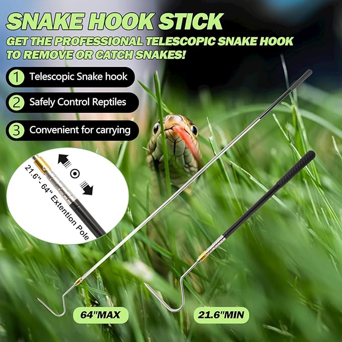 Yorikyas 64 inch Snake Catcher Hook Stick Tongs Grabber Handling Tool Kit for Rattlesnakes Python Copperhead Removal Yorikyas