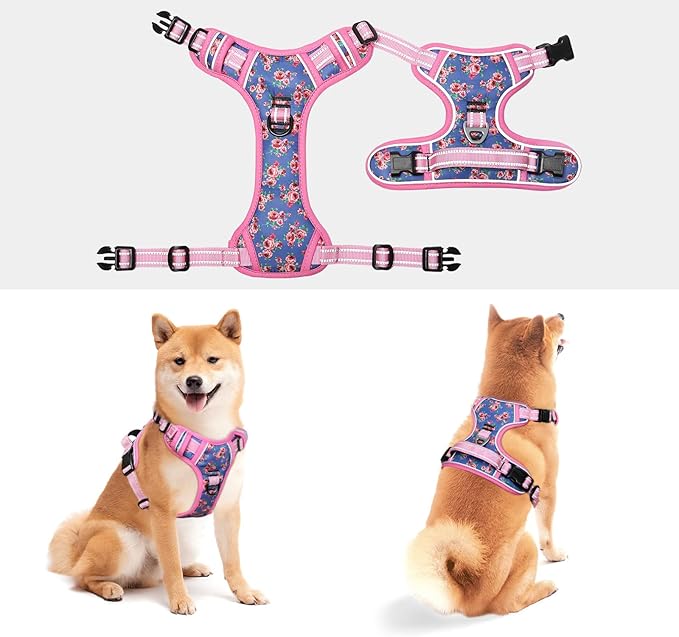 Timos No Pull Dog Harness,NO Need Go Over Dogs Head 3 Snap Buckles Reflective Oxford No Choke Harness with Front&Back 2 Metal Leash Clips Soft Padded for Small Medium Large Dogs,X-Large (Pack of 1) Timos