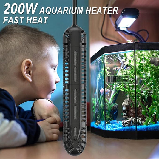HiTauing Aquarium Heater, 200W Fish Tank Heater with LED Digital Display & 5 Safety Protection, Submersible Aquarium Heater with 2 Suction Cup and 5.9Ft Cord for 20-40 Gallon Fish Tank. HiTauing