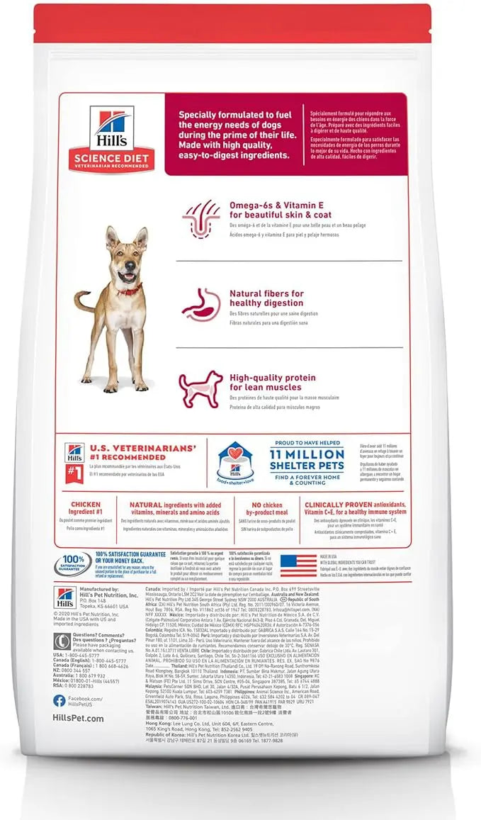 Hill's Science Diet Adult 1-6, Adult 1-6 Premium Nutrition, Dry Dog Food, Chicken & Barley, 15 lb Bag - PAWPICO