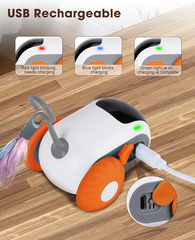 Cat Toys for Indoor Cats, Smart Interactive Cat Toy with Two-Speed Adjustment, Remote Control USB Rechargeable Automatic Cat Exercise Toys for Bored Indoor Adult Cats Kittens (Orange) - PAWPICO