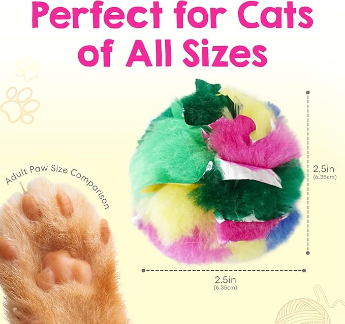 Cat Crinkle Balls 2.5 Inch (24-Pack) - Crinkle Cat Toys for Indoor Cats - Multi-Color Crinkle Cat Toy - Cat Toys Crinkle Balls to Keep Fit and Active - Canadian-Made Crinkle Balls for Cats - PAWPICO