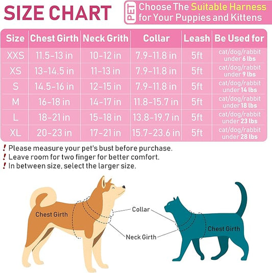 GAMUDA Small Dog Harness Collar and Leash Set, Step in No Chock No Pull Soft Mesh Adjustable Dog Vest Harnesses Plaid Reflective for Dogs Puppy Cats Kitten Rabbit (Pink, XS) GAMUDACollarsCollection