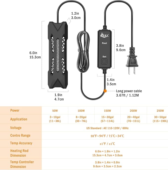 AQQA Small Aquarium Heater,Submersible Fish Tank Heater Adjustable Temperature,Mini Short Dual-use Fish Heater with LED Digital Display Thermostat,Saltwater Freshwater 100W AQQA