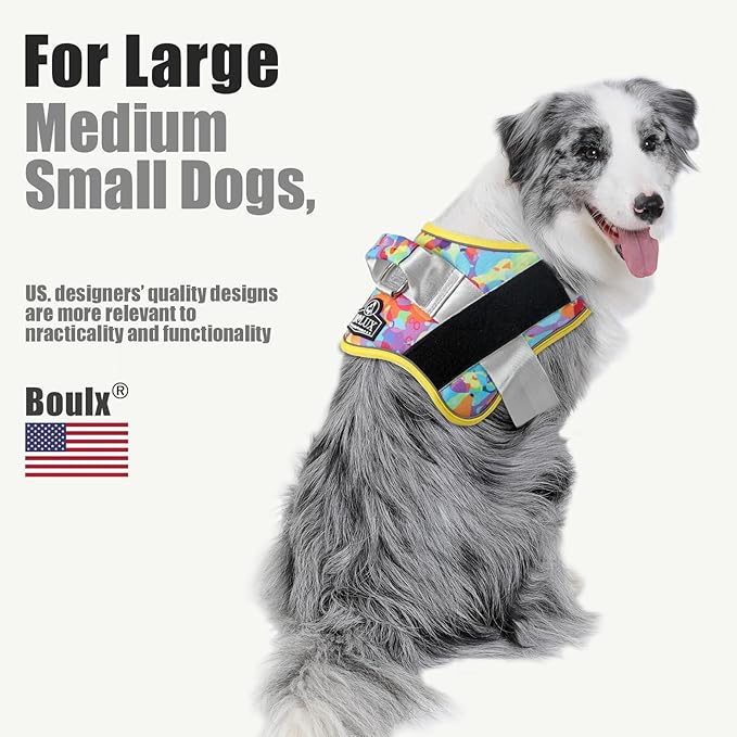 Bolux Dog Harness, No-Pull Reflective Dog Vest, Breathable Adjustable Pet Harness with Handle for Outdoor Walking - No More Pulling, Tugging or Choking (Large (Pack of 1), Watercolour) Bolux