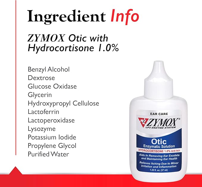 Zymox Otic Enzymatic Solution for Dogs and Cats to Soothe Ear Infections with 1% Hydrocortisone for Itch Relief, 1.25oz ZYMOX