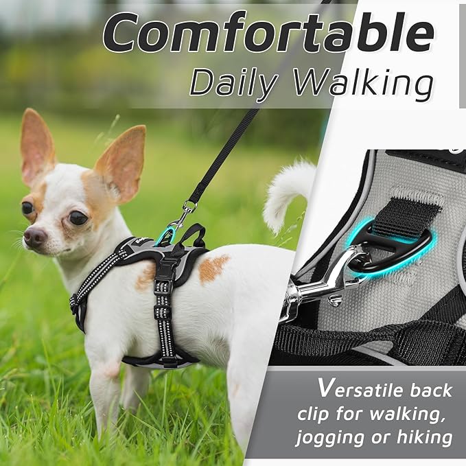 Eagloo Small Dog Harness No Pull, Service Vest with Reflective Strips and Control Handle, Adjustable and Comfortable for Easy Walking, No Choke Pet Harness with 2 Metal Rings, Grey, XS GoExplorewithEagloo