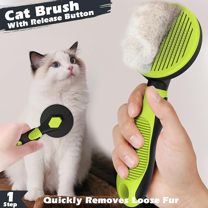 Comotech 3PCS Cat Grooming Kit | Cat Brush | Cat Brushes for indoor Cats | Cat Nail Clipper | Cat Nail Trimmer | Cat Bath Brush | Cat Brush for Shedding - Premium Cat Supplies (Green) - PAWPICO