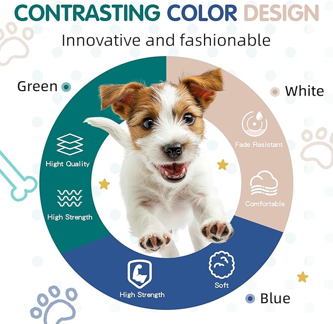 Tri-Color Dog Harness, Adjustable Step-in Design no Pull Dog Harness for Small Dogs, Heavy Duty Puppy Harness, Easy for Walking Dog Harness for Small Dogs, xs Dog Harness Green Blue White Pawhuggies