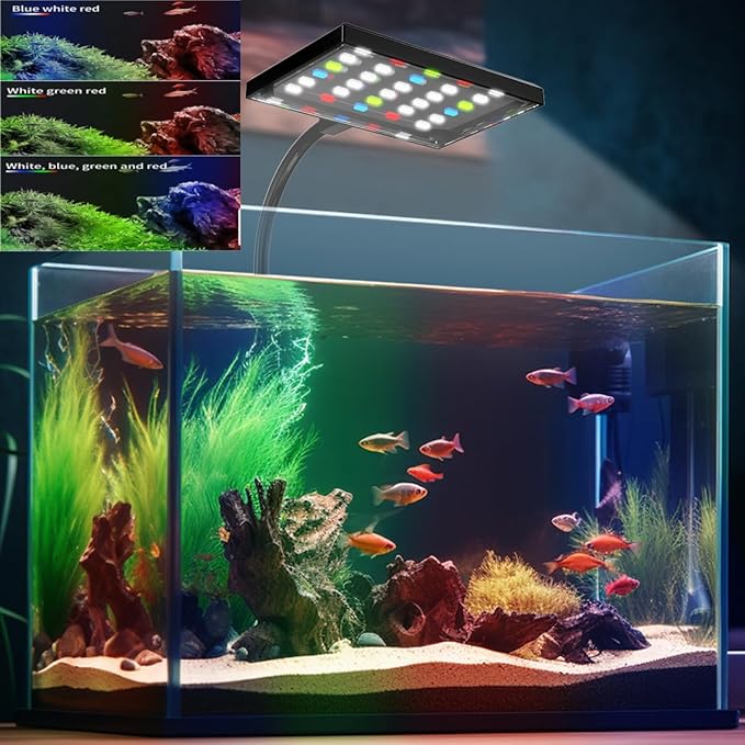 LONDAFISH Aquarium Light Clip on Aquarium Light Fish Tank Lamp Dimmable Full Spectrum Marine LED for Fish Tanks 14 Watts with USB Port Adjustable 360° Flexible Arm Aquarium LED Light (14W,42LEDs) LONDAFISH