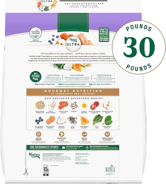 Nutro Ultra Adult Dry Dog Food with a Trio of Proteins from Chicken, Lamb and Salmon, 30 lb. Bag - PAWPICO