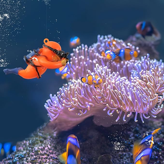 onesimcr Floating Fish Tank Decorations, Aquarium Decorations, Lovely Diver Fish Tank Decorations, Floating Device Fish Tank Accessories,Suitable for All Kinds of Fish Tanks(Orange)… onesimcr