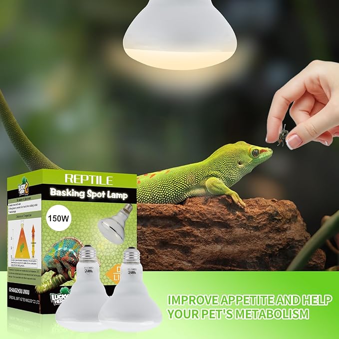 LUCKY HERP Heat Lamp Bulbs - 150W Reptile Heat Lamp 2 Pack, Daylight Basking Heat Lamp Bulbs for Reptile, UVA Heat Light Bulb for Reptiles, Amphibians, Bearded Dragons, Lizards, Turtles, Chickens LUCKYHERP